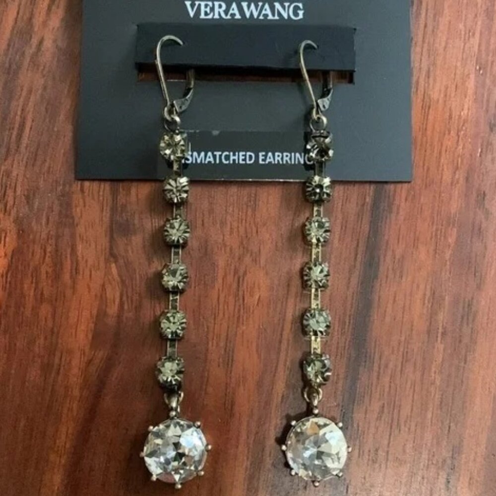 VERA WANG Rocker Chic Gold Green-Gray/Clear Crystal Drop Earrings**NEW!